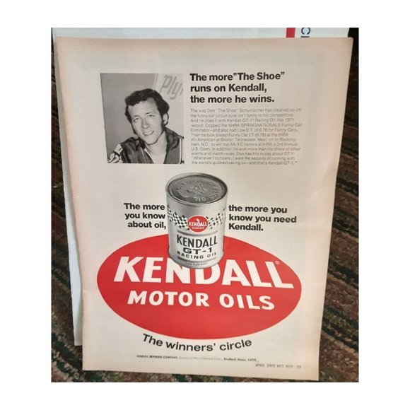 Kendall Motor Oil Don Schumacher 1972 Original Magazine Print Ad - Picture 1 of 1